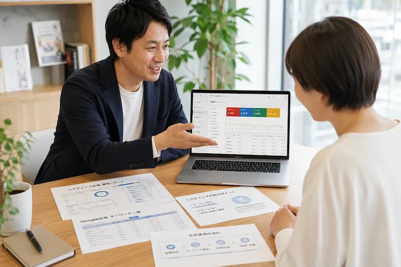 Web広告代理店スタッフがコンサルティングする様子
