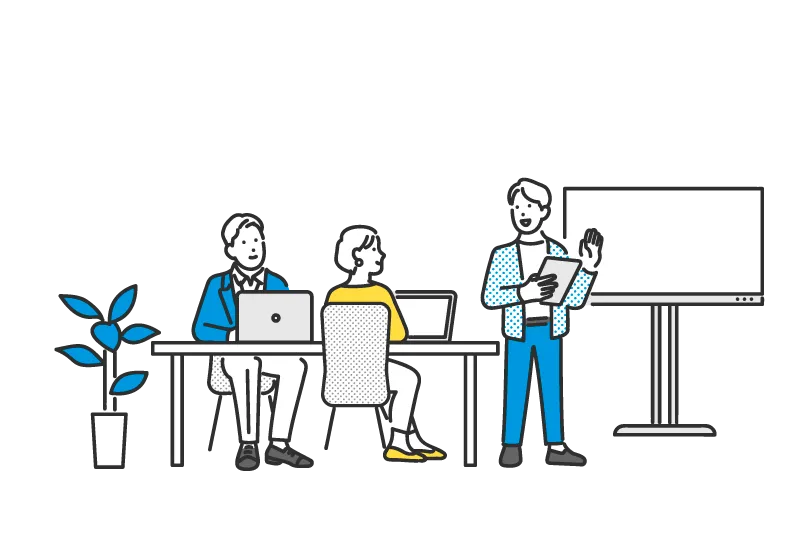企業の担当者と継続して仕事を進める場面